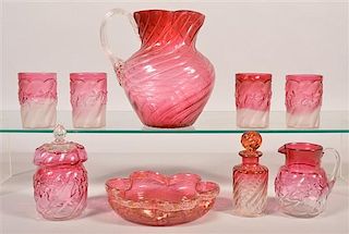 9 Various Pieces of Cranberry Victorian Art Glass.