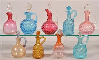 9 Various Victorian Art Glass and Pattern Glass Cruets.