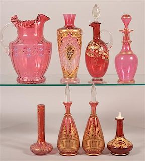 8 Various Pieces of Cranberry Victorian Art Glass.
