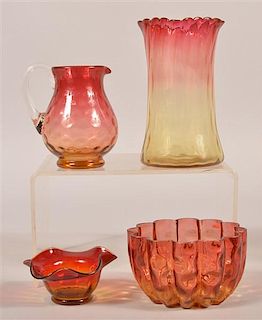 4 Various Pieces of Amberina Glass.