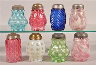 8 Various Opalescent and Pattern Glass Muffineers.