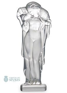 FEMME AU MOUTON , A CRISTAL DE SEVRES Figurine, Signed