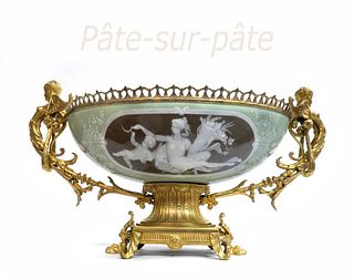 19th C. Green Pate Sur Pate & Gilt Bronze Centerpiece