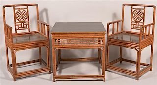 Vintage Three Piece Bamboo Chair and Table Set.