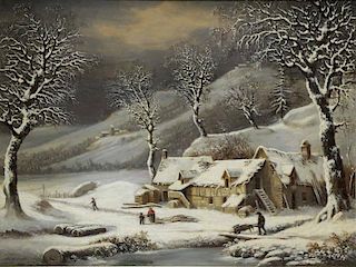 MALBRANCHE, Louis Claude. Winter Scene. Oil on