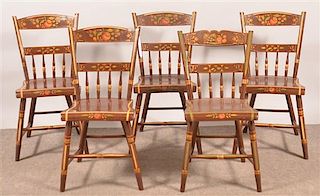 Five Paint Decorated Half Spindleback Sidechairs.