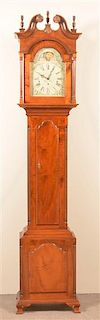 G. Perry Chippendale Style Tiger Maple Tall Case Clock.