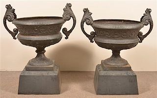 Pair of Antique Cast Iron Garden Urns.