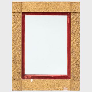 Aesthetic Movement Style Giltwood and Velvet Mirror 
