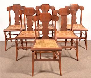 Six Federal Mahogany Sabre Leg Cane Seat Sidechairs.