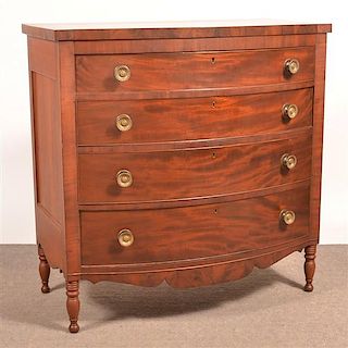 PA Sheraton Cherry & Mahg. Bow-front Chest of Drawers.