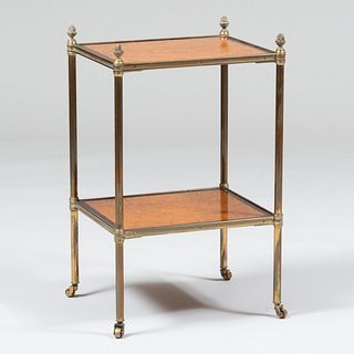 Modern Brass-Mounted Amboyna and Mahogany Two-Tier Table