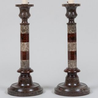 Pair of Specimen Stone Candlestick Lamps