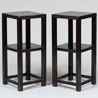 Pair of Tall Chinese Black Lacquer Side Tables