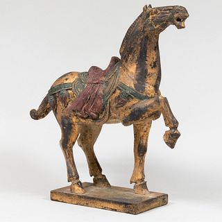 Tang Style Carved and Polychromed Wood Model of a Horse