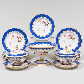 English Blue Ground Porcelain Part Dessert Service