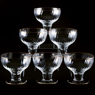Set of Six Blown Glass Bowls with Gilt Rims