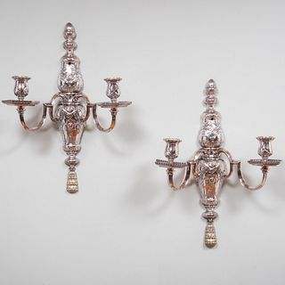 Pair of Louis XIV Style Silvered Brass Two-Light Sconces