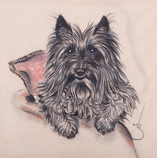 Wolo Trutzschler Pastel Drawing of Terrier
