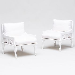 Pair of Thebes White Painted Armchairs, designed by John Hutton for Randolf & Hein