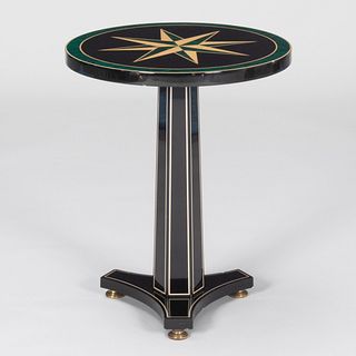 Mid Century Modern Black and Lacquered Side Table with Faux Malachite Decoration, in the manner of Maison Jansen