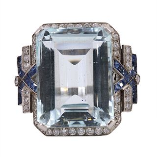 Aquamarine, Sapphires & Diamonds Platinum Ring