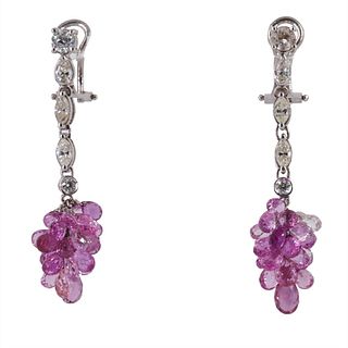 Pink sapphires and Diamonds 18k Gold Earrings
