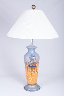Legras Art Deco Enameled Art Glass Lamp, Signed