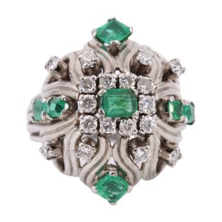 Emeralds & Diamonds Platinum Cocktail Ring