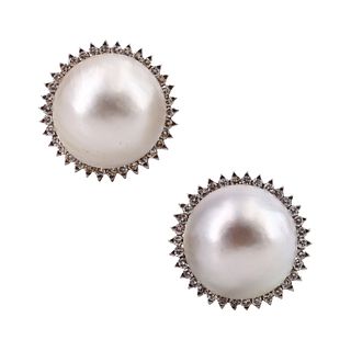 Mabe Pearl & Diamonds Platinum Earclips
