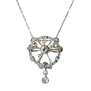 Art Deco Platinum & 18K Diamond Pendant/Brooch w/Chain