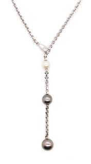 Cartier Paris Modern Lariat Necklace In 18K Gold With  Diamond & Pearls