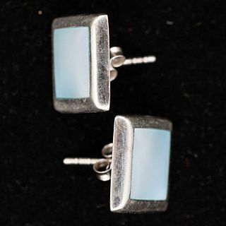 STERLING SILVER BLUE SQUARE SHAPED STUD EARRINGS 925 NEW OLD STOCK (197)