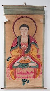 Chinese Provincial Buddha Scroll Painting