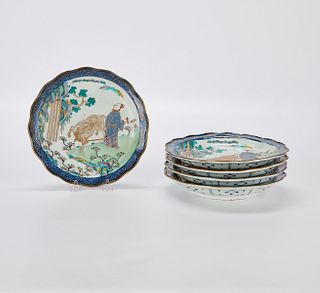 Set 5 Japanese Kutani Ware Porcelain Dishes