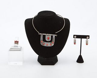 Guayasamin Sterling and Coral Jewelry Set