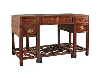 Chinese Hardwood 4-Piece Desk w/ Marble Inserts