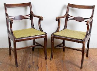 Sheraton Style Pierced Ladder Back Chairs Pair