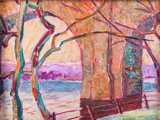 Anthony A. Ferrara "Bridge Scene" Oil On Canvas