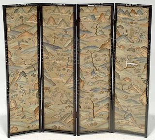 Embroidered Four Panel Screen