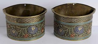 Pair Chinese Brass Champlevé