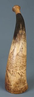 Scrimshaw Powder Horn Circa 1777, Boston