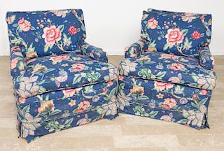 Swivel Lounge Chairs, Upholstered, Pair