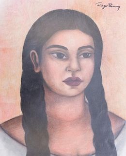 Diego Rivera "Vendedora de Xochimilco" Mixed Media