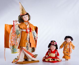 Japanese Oyster & Bisque Dolls Trio Circa 1946