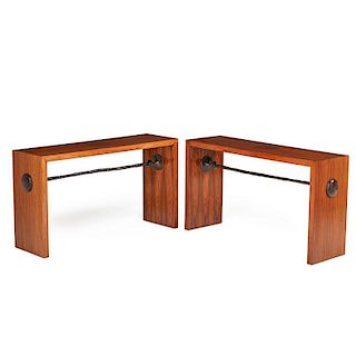 PAIR OF DIEGO GIACOMETTI STYLE CONSOLE TABLES