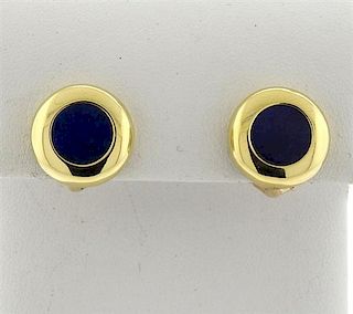 Tiffany &amp; Co Lapis 18k Gold Button Earrings