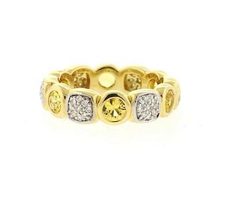 David Yurman 18k Gold Citrine Diamond Chiclet Band Ring
