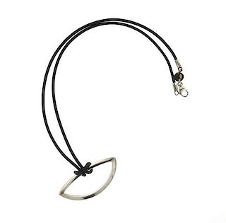 Movado Sterling 18k Leather Cord Pendant Necklace