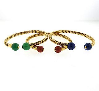 Italian 18K Gold Multi Gemstones Flexible Cuff Bracelet Lot of 3